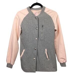 Candies Retro Varsity Style Pink Gray Raglan Satin Like Long Sleeve Jacket XS